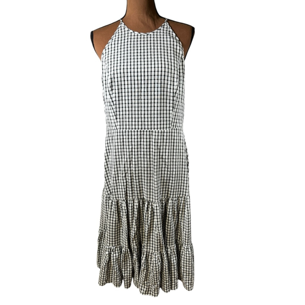 Tommy Hilfiger Black White Gingham Midi Dress Size 10 - Picture 2 of 6
